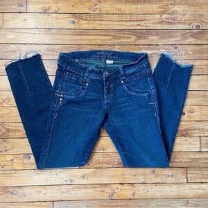 PARASUCO jeans dark blue sequins ripped bottoms size 29 skinny low rise stretchy